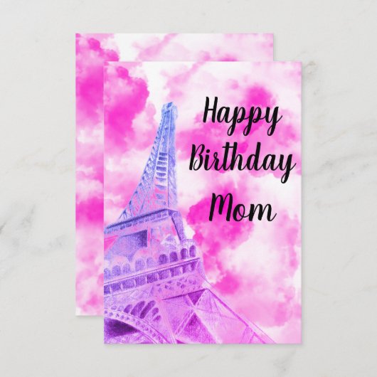 Eiffel Tower Pink Happy Birthday Post Kaart (Voorkant / Achterkant)