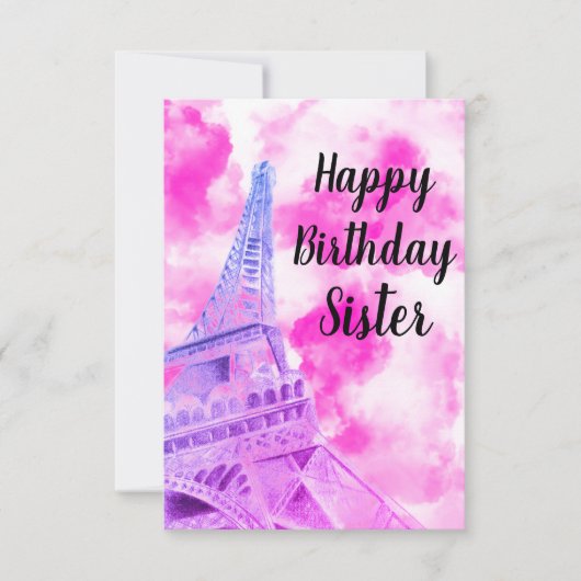 Eiffel Tower Pink Happy Birthday Post Kaart (Voorkant)