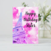 Eiffel Tower Pink Happy Birthday Post Kaart (Staand voorkant)