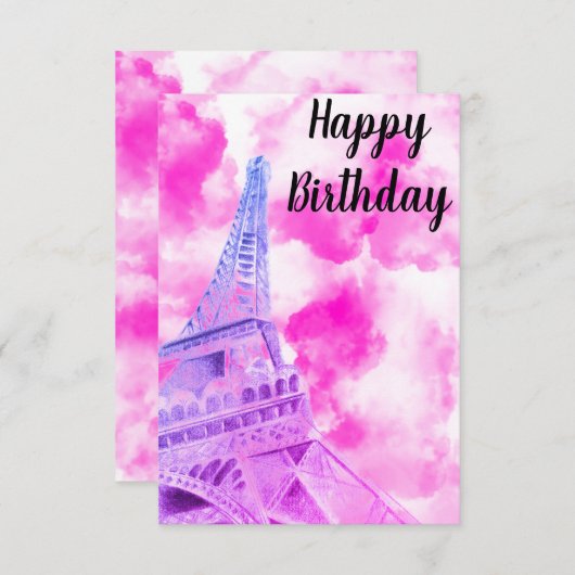Eiffel Tower Pink Happy Birthday Post Kaart (Voorkant / Achterkant)
