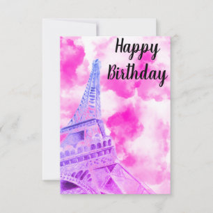 Eiffel Tower Pink Happy Birthday Post Kaart