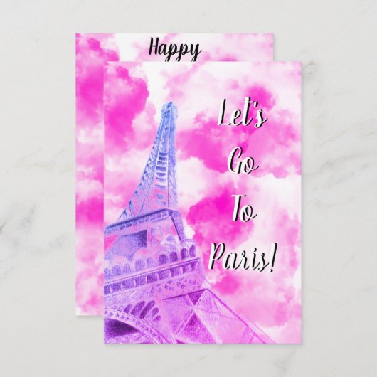 Eiffel Tower Pink Happy Birthday Post Kaart (Voorkant / Achterkant)