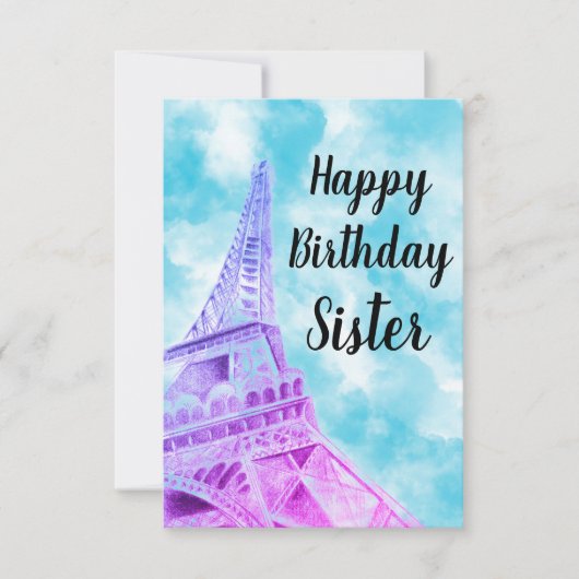 Eiffel Tower Pink Happy Birthday Zuster Bedankkaart (Voorkant)