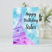 Eiffel Tower Pink Happy Birthday Zuster Bedankkaart (Staand voorkant)