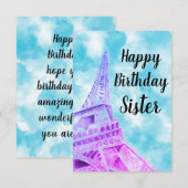 Eiffel Tower Pink Happy Birthday Zuster Bedankkaart (Voorkant / Achterkant)