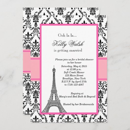 Eiffel Tower Pink Paris Bridal Shower Kaart (Voorkant / Achterkant)
