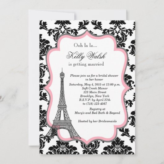 Eiffel Tower Pink Paris Bridal Shower Kaart (Voorkant)