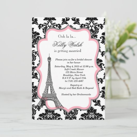 Eiffel Tower Pink Paris Bridal Shower Kaart (Staand voorkant)