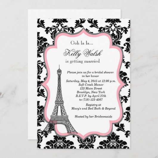 Eiffel Tower Pink Paris Bridal Shower Kaart (Voorkant / Achterkant)