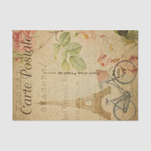 Eiffel Tower Pink Roses Franse ephemera-ontkoppeli Tissuepapier (Voorkant)