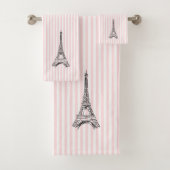 Eiffel Tower Pink Stripe Bath Towel Set Bad Handdoek (Insitu)