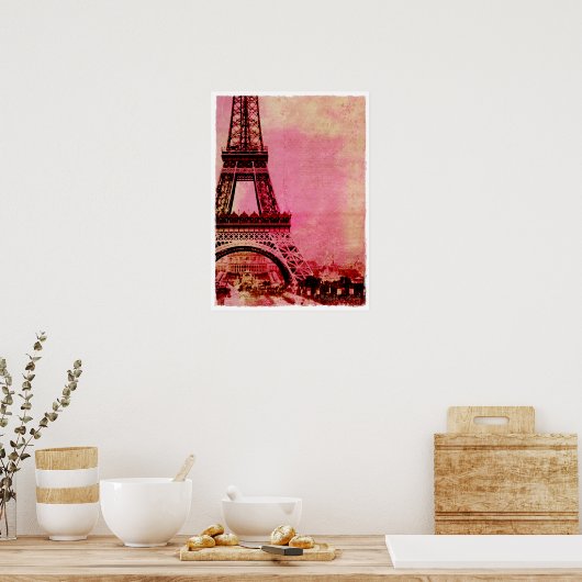 Eiffel Tower Pink Sunset stijl Poster (Keuken)