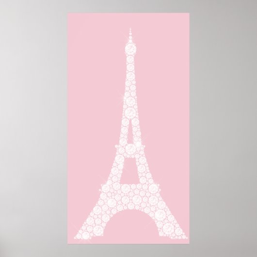 Eiffel Tower Pink White Swarovski Crystals Paris Poster (Voorkant)