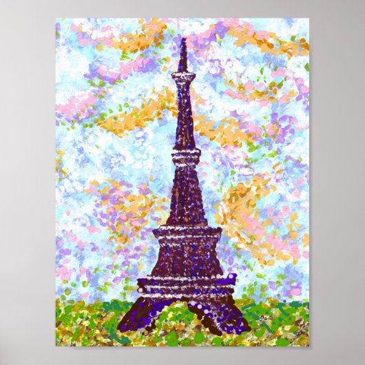 Eiffel Tower Pointillism Bright Landscape K Hubler Poster (Voorkant)