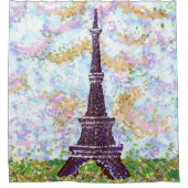 Eiffel Tower Pointillism Grass Cloud Sky Landschap Douchegordijn (Voorkant)