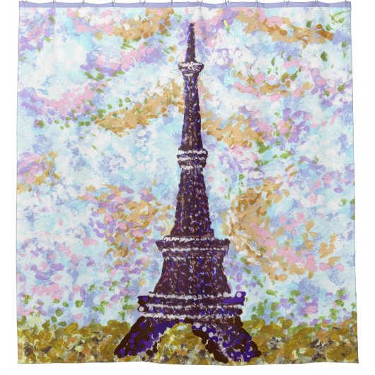 Eiffel Tower Pointillism Shower Curtain Douchegordijn (Voorkant)
