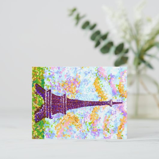 Eiffel Tower Pointillism Spring Landscape Feestdagenkaart (Staand voorkant)