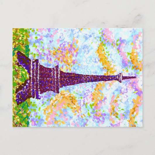 Eiffel Tower Pointillism Spring Landscape Feestdagenkaart (Voorkant)