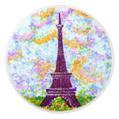 Eiffel Tower Pointillism Spring Landscape Keramische Knop (Voorkant)