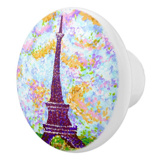 Eiffel Tower Pointillism Spring Landscape Keramische Knop (Rechts)
