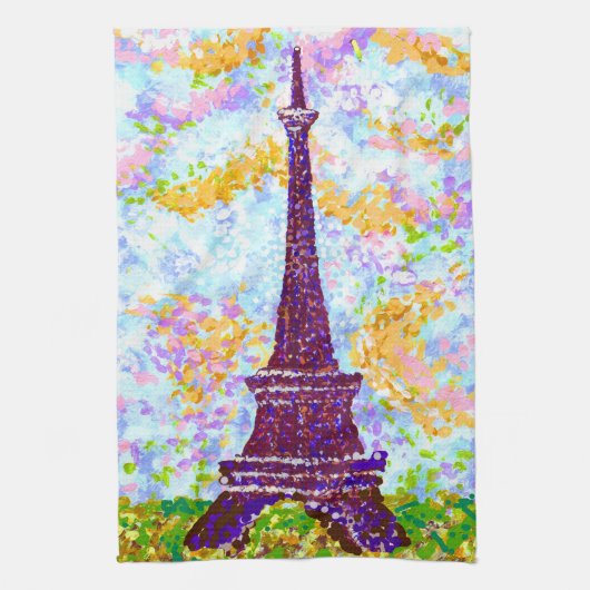 Eiffel Tower Pointillism Spring Landscape Theedoek (Verticaal)