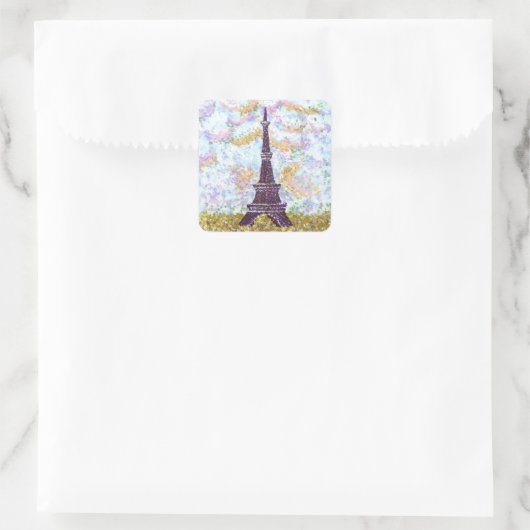 Eiffel Tower Pointillism Square Sticker (Tas)