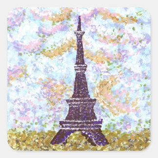 Eiffel Tower Pointillism Square Sticker