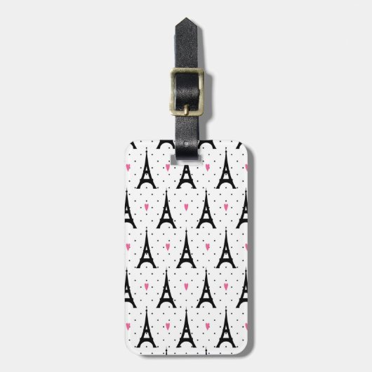Eiffel Tower Polka Dots & Hearts Pattern Bagagelabel (Voorkant verticaal)