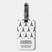 Eiffel Tower Polka Dots & Hearts Pattern Bagagelabel (Achterkant verticaal)