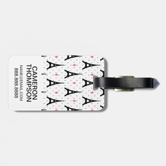 Eiffel Tower Polka Dots & Hearts Pattern Bagagelabel (Achterkant horizontaal)