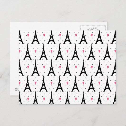 Eiffel Tower Polka Dots & Hearts Pattern Briefkaart (Voorkant / Achterkant)