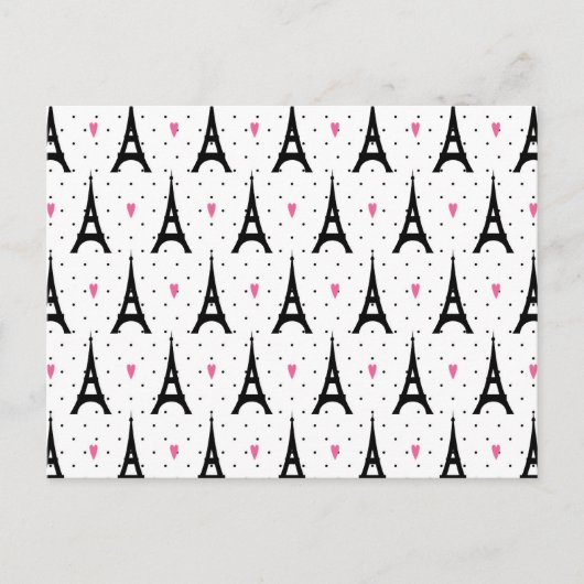 Eiffel Tower Polka Dots & Hearts Pattern Briefkaart (Voorkant)