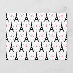 Eiffel Tower Polka Dots & Hearts Pattern Briefkaart