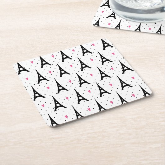 Eiffel Tower Polka Dots & Hearts Pattern Kartonnen Onderzetters (Schuin)