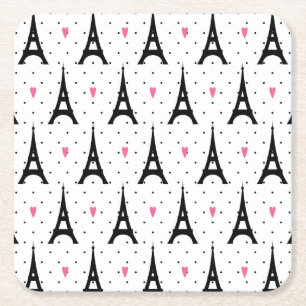 Eiffel Tower Polka Dots & Hearts Pattern Kartonnen Onderzetters