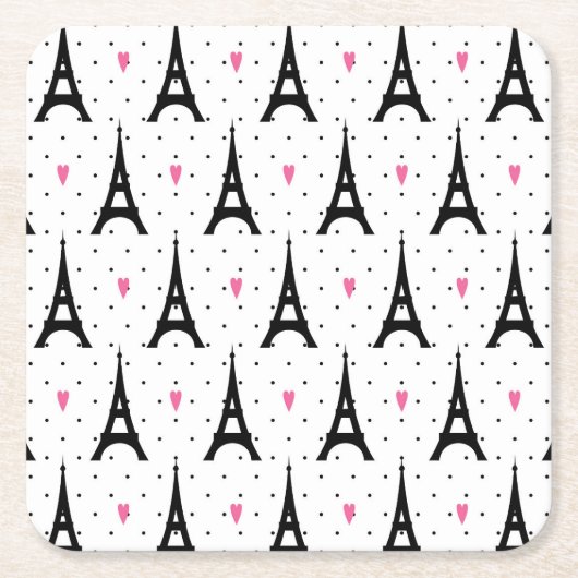 Eiffel Tower Polka Dots & Hearts Pattern Kartonnen Onderzetters (Voorkant)