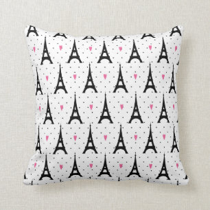 Eiffel Tower Polka Dots & Hearts Pattern Kussen