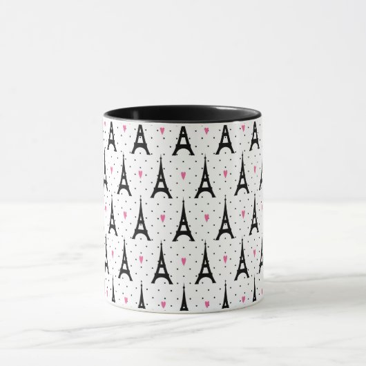 Eiffel Tower Polka Dots & Hearts Pattern Mok (Midden)