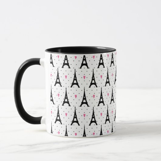 Eiffel Tower Polka Dots & Hearts Pattern Mok (Links)
