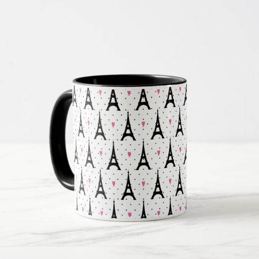 Eiffel Tower Polka Dots & Hearts Pattern Mok (Voorkant links)