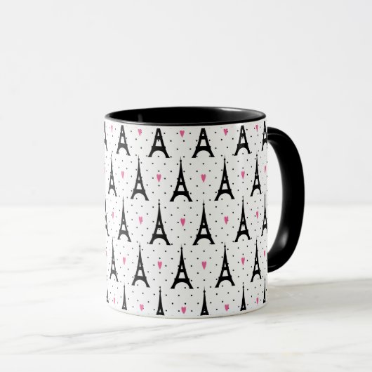 Eiffel Tower Polka Dots & Hearts Pattern Mok (Voorkant rechts)