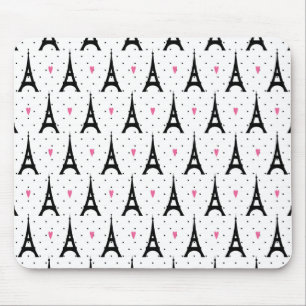 Eiffel Tower Polka Dots & Hearts Pattern Muismat