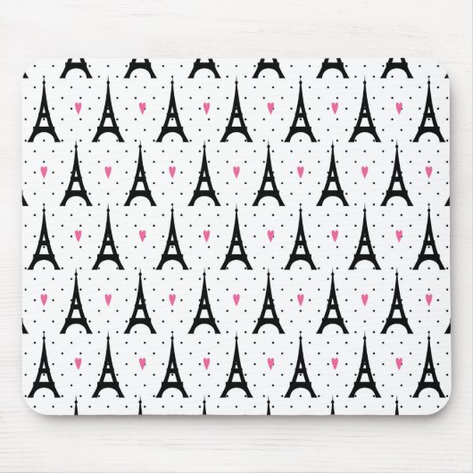 Eiffel Tower Polka Dots & Hearts Pattern Muismat (Voorkant)