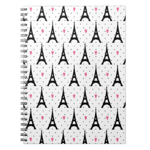 Eiffel Tower Polka Dots & Hearts Pattern Notitieboek