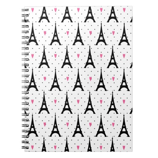 Eiffel Tower Polka Dots & Hearts Pattern Notitieboek (Voorkant)
