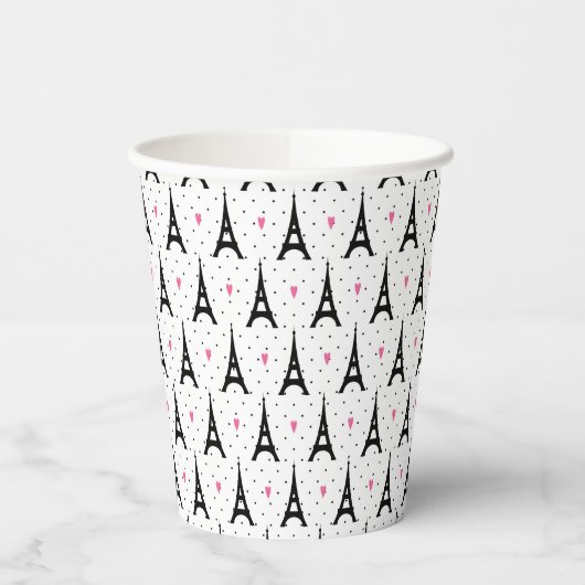 Eiffel Tower Polka Dots & Hearts Pattern Papieren Bekers (Links)