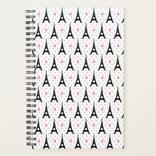 Eiffel Tower Polka Dots & Hearts Pattern Planner (Voorkant)
