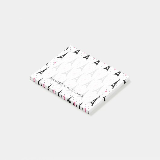 Eiffel Tower Polka Dots & Hearts Pattern Post-it® Notes (Schuin)