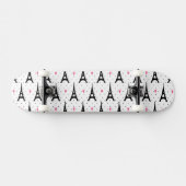 Eiffel Tower Polka Dots & Hearts Pattern Skateboard (Horizontaal)