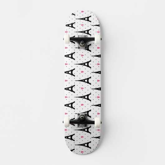 Eiffel Tower Polka Dots & Hearts Pattern Skateboard (Voorkant)